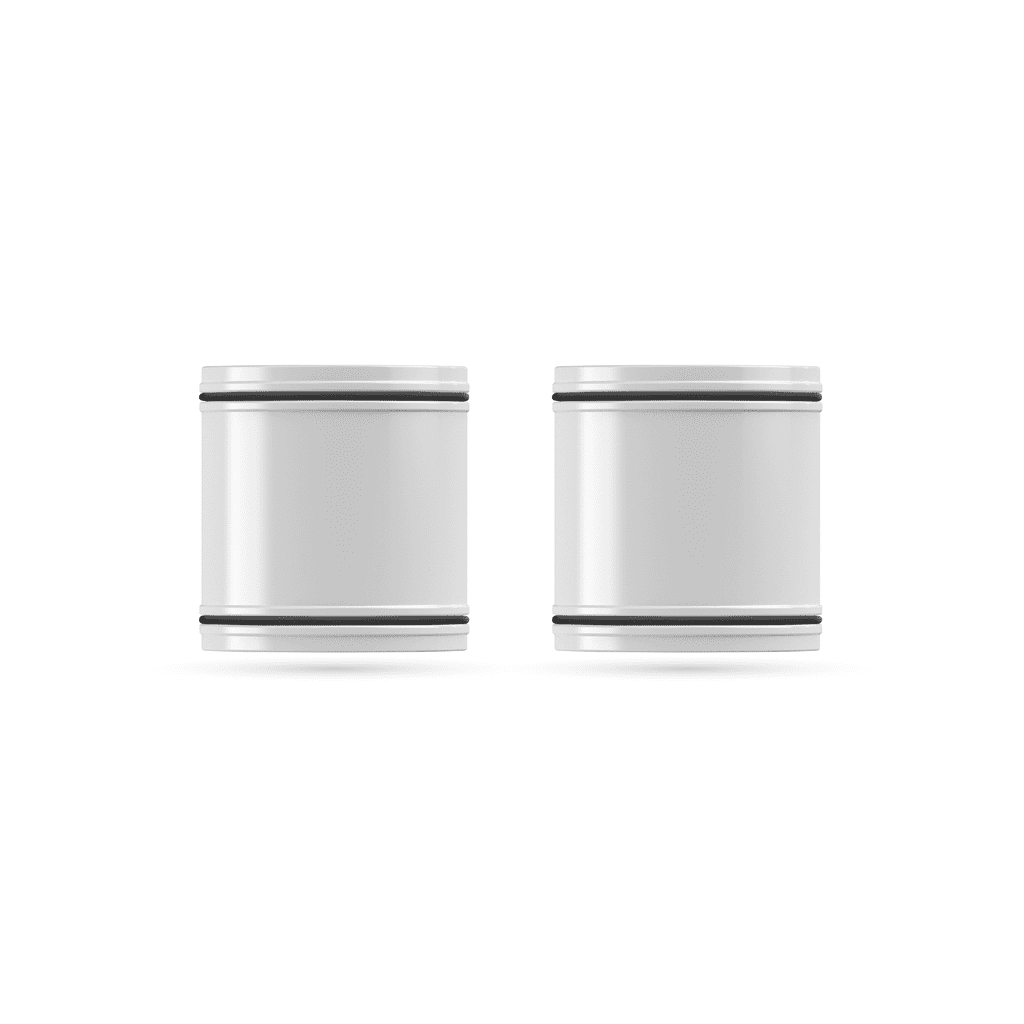 Two white filters objects with black bands on a white background