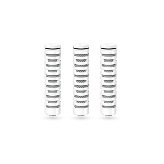 Three cylindrical containers with striped patterns on a white background